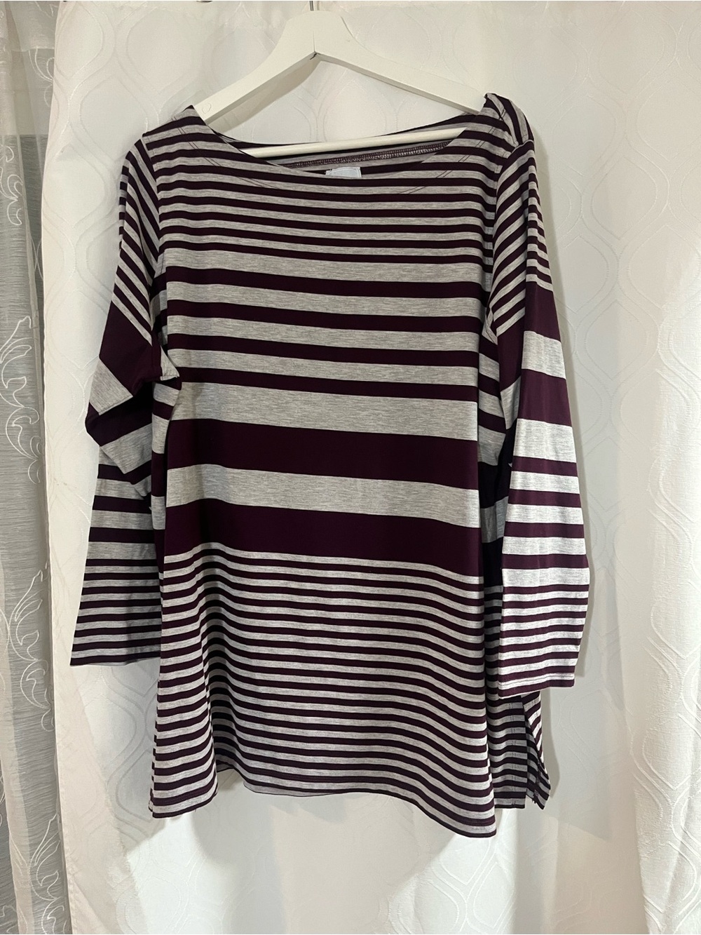 SUNDAY Striped Boatneck Women's Top in Maroon and Gray